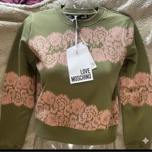 Love Moschino Olive and Pink Lace Sweatshirt